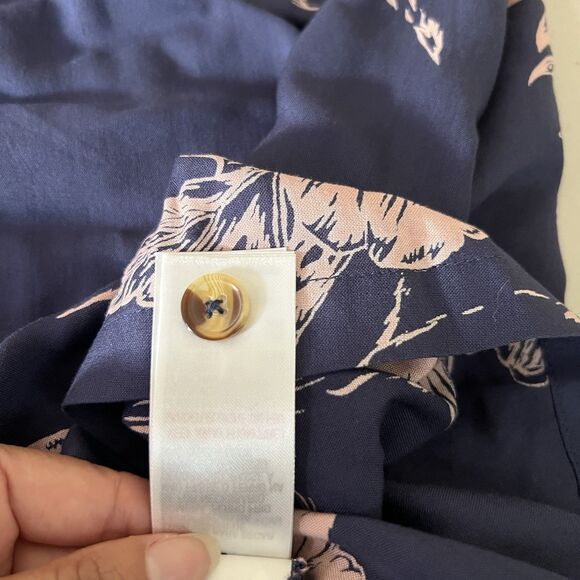 3/$30 Roxy Midi Skirt Womens Medium Mood Indigo Floral Button Front Smocked Back - Picture 9 of 12